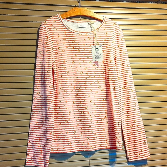 BNWT 10yrs NEXT kids organic cotton striped long sleeve floral stripes top Tee - Picture 4 of 9